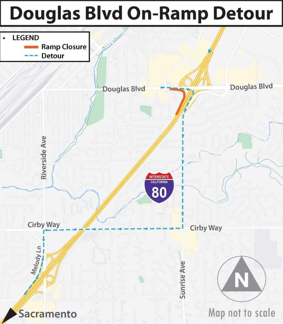 The first of two onramp closures will affect the eastbound Douglas Boulevard onramp to westbound Interstate 80 in Roseville beginning Friday.