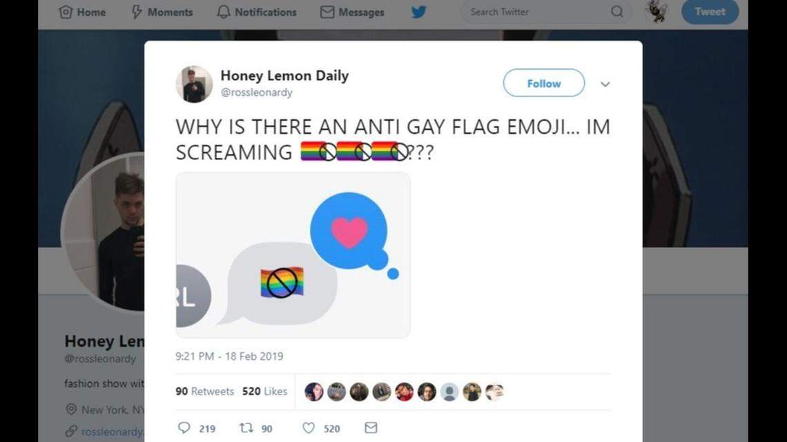 A glitch allows people to create what some are calling a homophobic emoji by combining pride flag and banned emoji codes, Twitter says. The struck-through pride flag appears only on mobile devices.