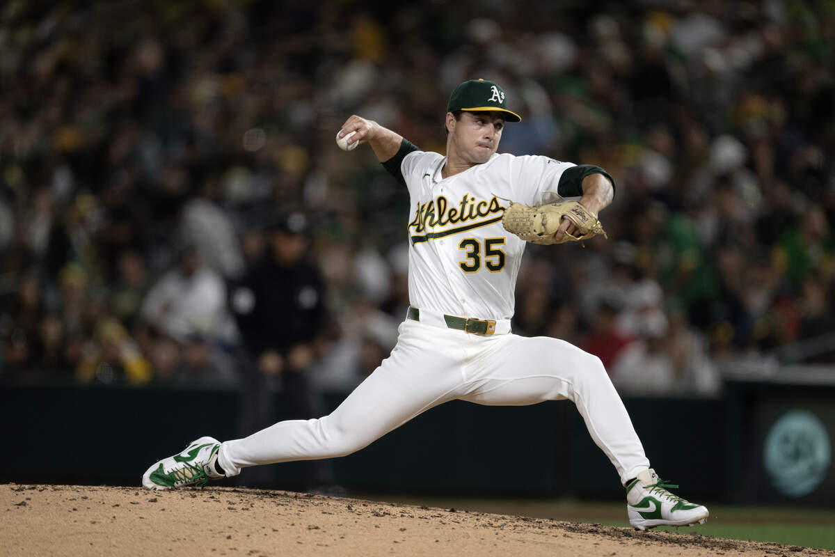Athletics pitcher J.T. Ginn throws a pitch in the ninth inning against the Houston Astros on April 3 at Sutter Health Park in West Sacramento. Ginn, who has a 3.15 ERA, is the most likely A’s pitcher to make the All-Star game, though those results aren’t voted on by fans and won’t be announced until closer to the game.