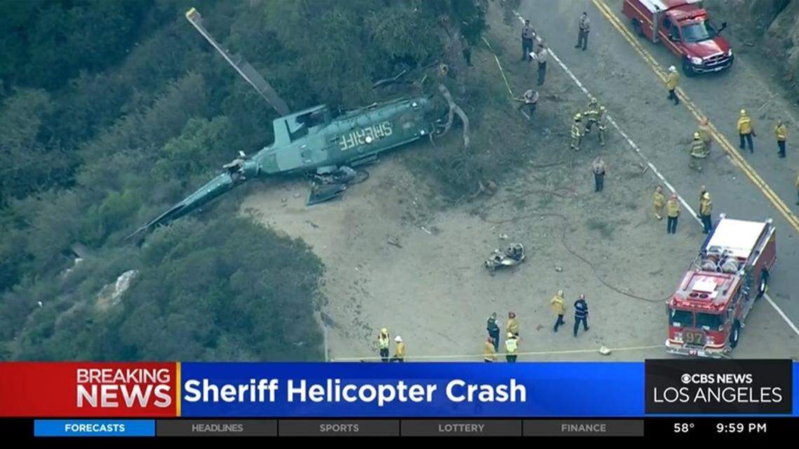 A Los Angeles County sheriff’s helicopter crashed Saturday, March 19, near Azusa while on a medical call, injuring five deputies and a doctor aboard, authorities say.
