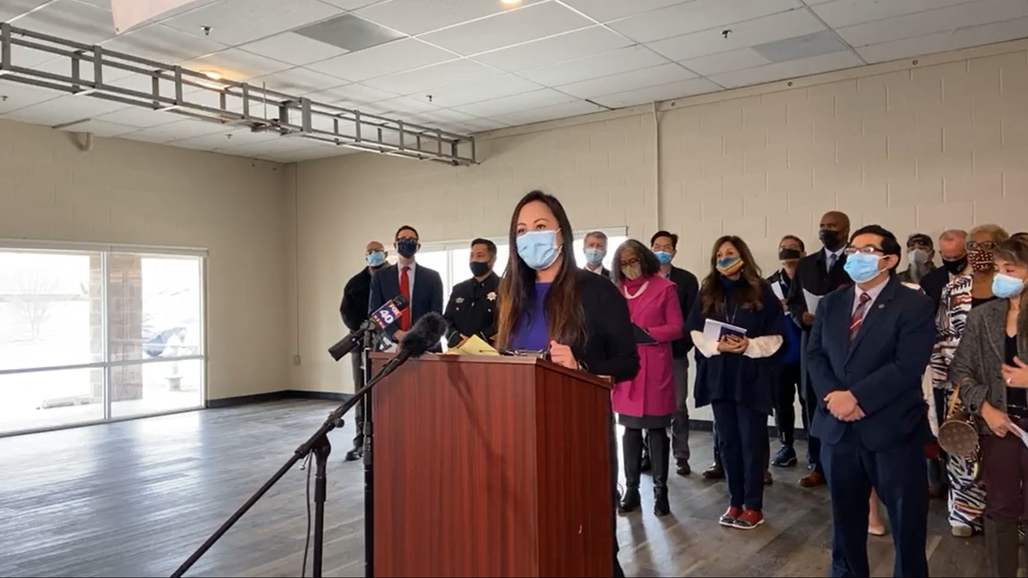 Asian Resources Inc. Executive Director Stephanie Nguyen at a press conference condemning anti-Asian hate and discrimination on March 18, 2021. City and state leaders gathered to denounce the rise in attacks against Asian Americans and call for culturally-specific avenues for reporting hate crimes and protection from law enforcement.