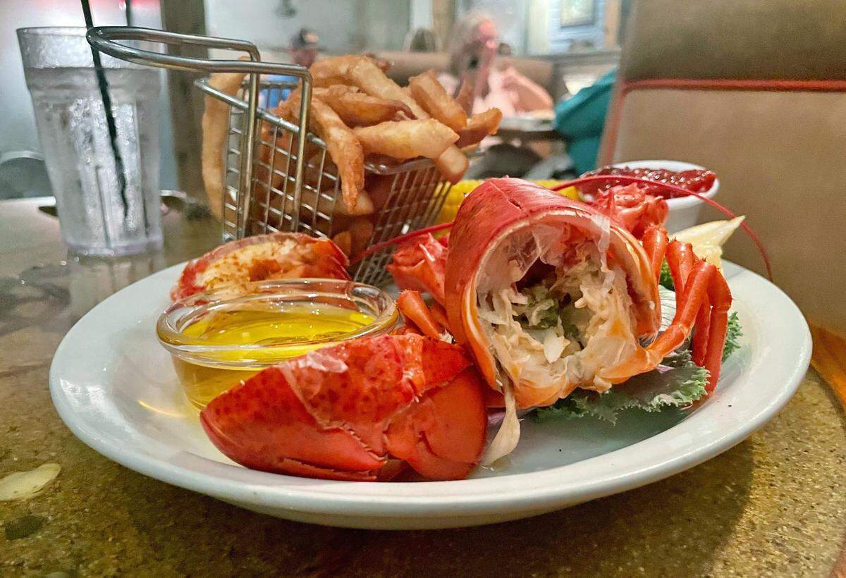 Rudy’s Hideaway Lobsterhouse sells a one-pound live Maine lobster with fries and corn for $28 on Thursdays.