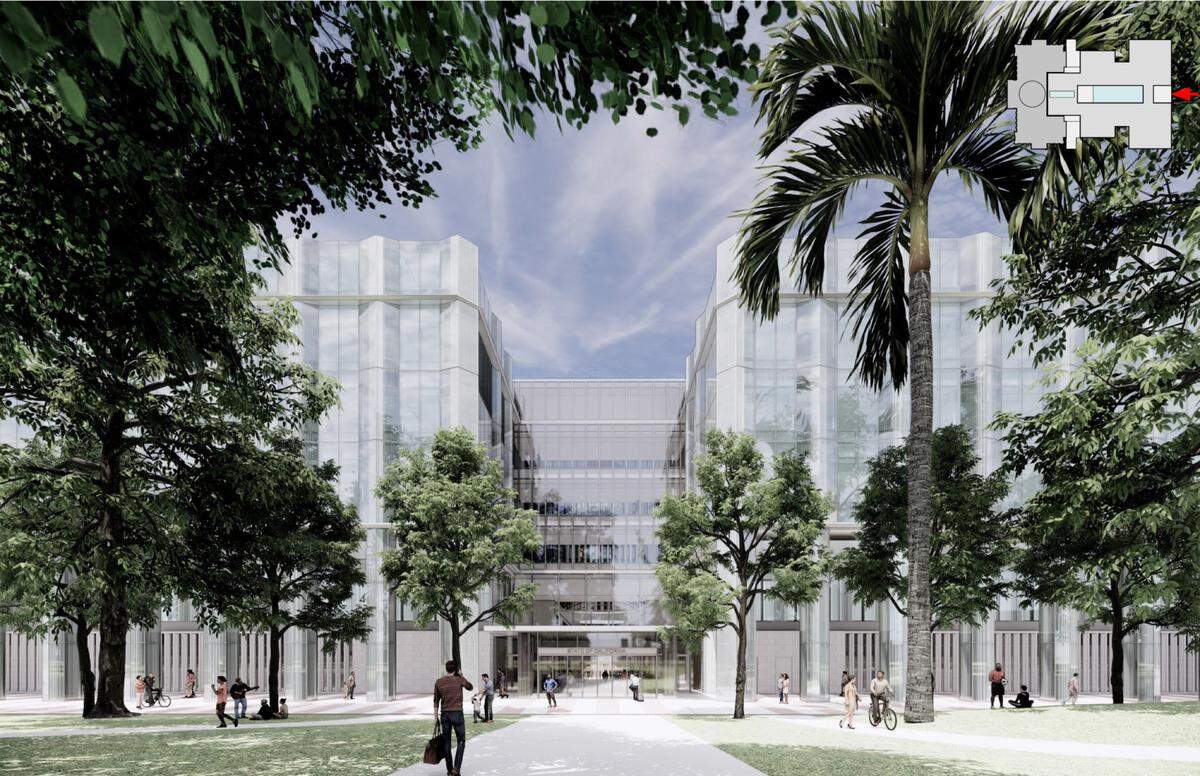 A rendering from the Capitol Annex environmental impact report shows the view of the new building from what would be the new east entrance to the building.