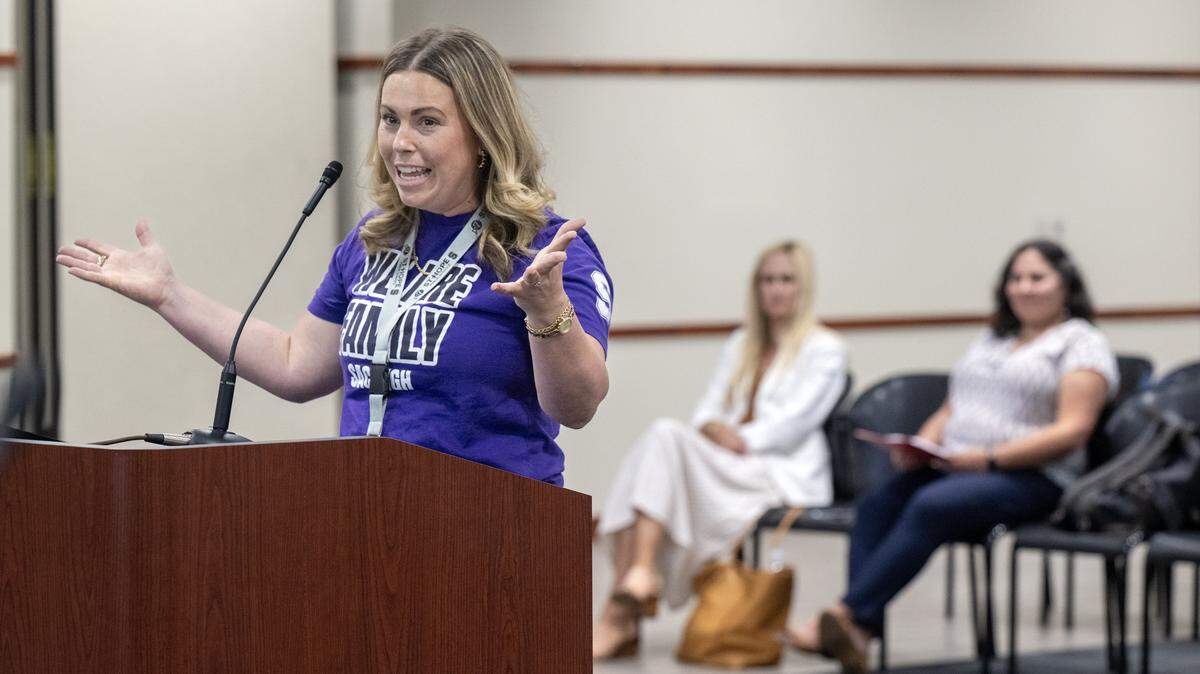 Elisha Ferguson Parsons, interim superintendent of St. Hope Public Schools, addresses the Sacramento City Unified School District board meeting on Thursday, Aug. 7, 2025.