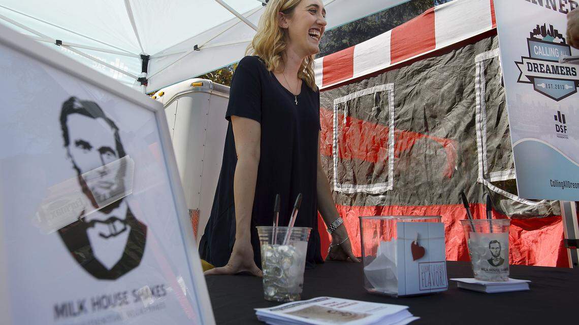 Milk House Shakes proprietor Kelly Boyles at the Farmers Market in Cesar Chavez Plaza in Sacramento in July 2017. Boyles won the Downtown Sacramento Foundation's 2017 Calling All Dreamers competition.