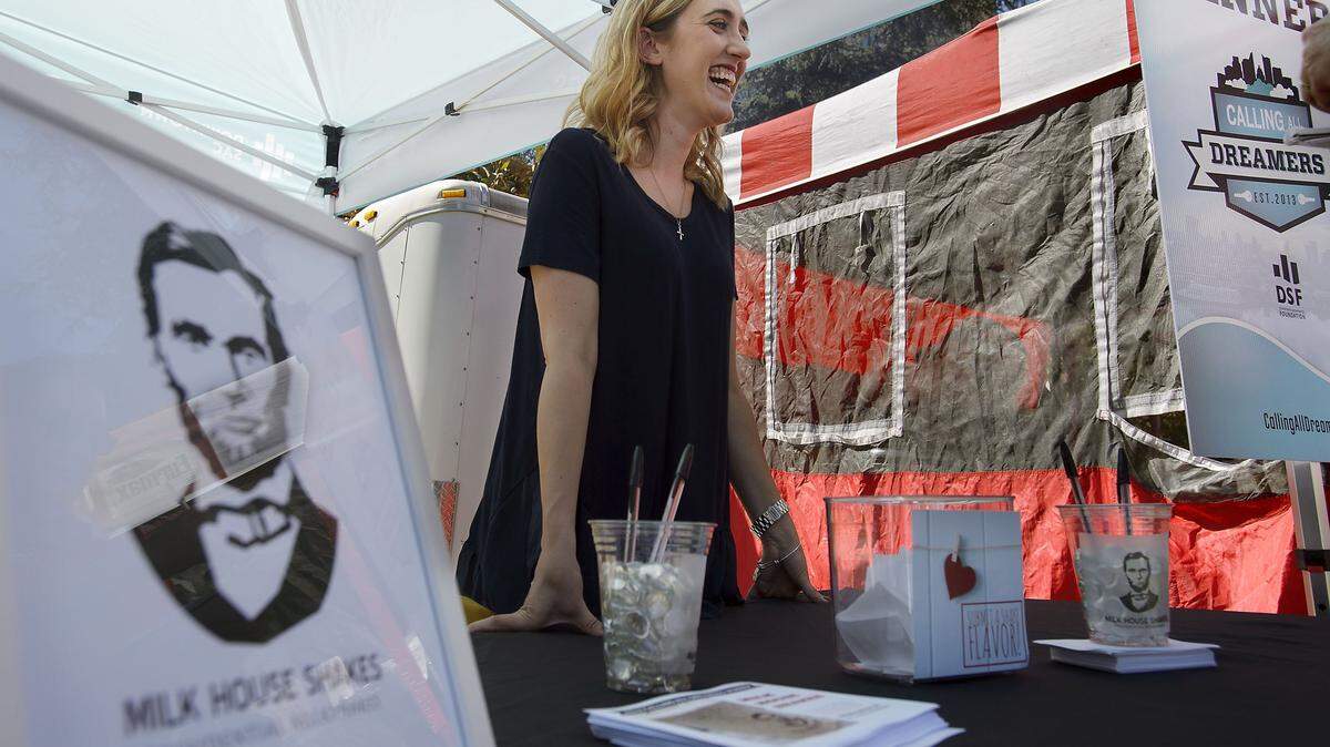 Milk House Shakes proprietor Kelly Boyles at the Farmers Market in Cesar Chavez Plaza in Sacramento in July 2017. Boyles won the Downtown Sacramento Foundation’s 2017 Calling All Dreamers competition.