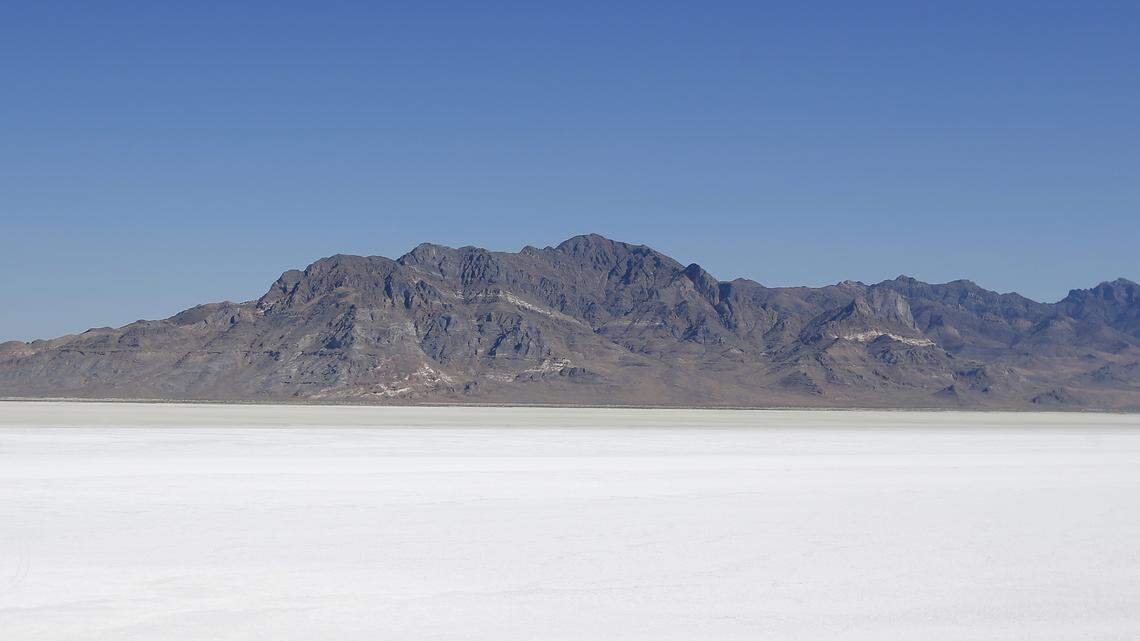 This Saturday, Aug. 13, 2016, shows the Bonneville Salt Flats, near Wendover, Utah. Speed-starved racers are finally back at Utah’s world-famous Bonneville Salt Flats to hit speeds of 400 mph or more as they compete in Speed Week for the first time since 2013 after wet weather and rough salt cancelled the races for the last two years. (AP Photo/Rick Bowmer)