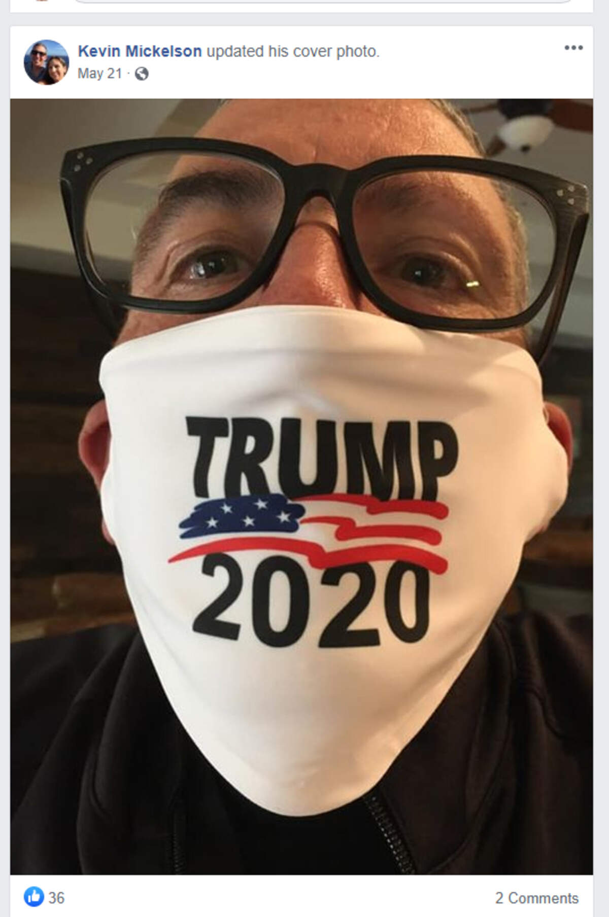 Sgt. Kevin Mickelson, president of the the Sacramento County Deputy Sheriffs’ Association, wears a Trump re-election mask on his Facebook page.
