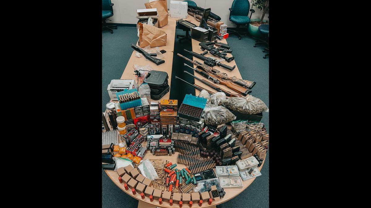 Police and a Sacramento County sheriff’s SWAT team recovered more than a dozen firearms, marijuana, suspected cocaine, kits to manufacture machine guns and cash while serving a search warrant at a Galt, California, residence on Friday, Feb. 3, 2023.