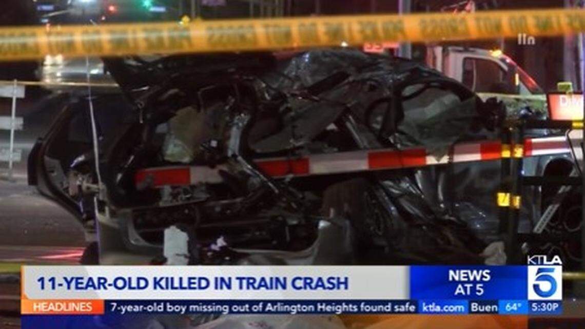 A train hit a car on the tracks in Redlands, killing an 11-year-old girl and critically injuring her mother, California police say.