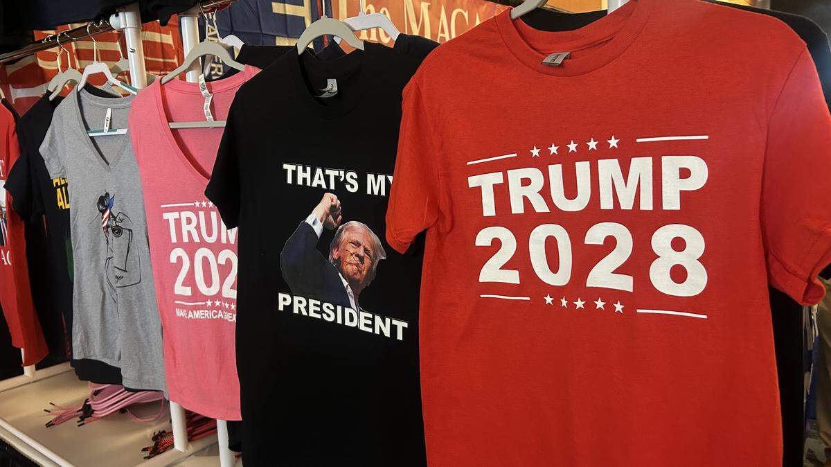 Shirts for sale at the California Republican Party convention in Orange County on Friday, September 5, 2025.