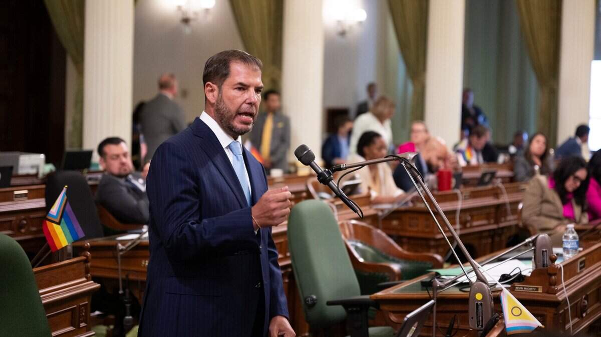 Assemblyman Joaquin Arambula, D-Fresno, argues on behalf of his bill AB 1840, which would give undocumented immigrants in good standing the opportunity to purchase a home, on Wednesday, Aug. 28, 2024, on the Assembly floor in the final week of the legislative session at the state Capitol.
