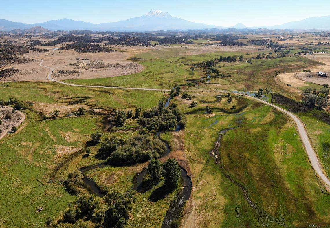 The Shasta River runs past a patchwork of ranches and other lands south of Montague in Siskiyou County in September.