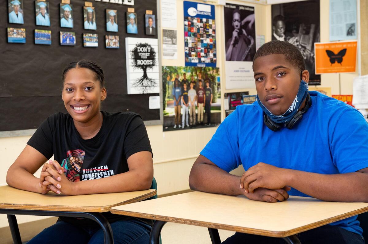 Luther Burbank High School senior Kenya Wimberly, left, and her brother, junior Kameron Wimberly, returned to in-person learning Thursday, April 22, 2021, in Sacramento. Both have exceptional academic records and are involved with school sports and extra-curricular activities.