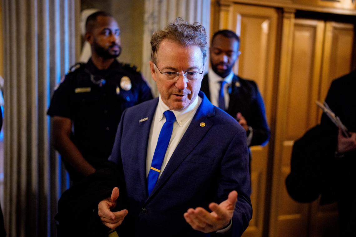 Sen. Rand Paul, R-Ky., walks into the Senate Chamber on Thursday in Washington, D.C. Two opposing health care bills intended to avert rising health care premiums failed in the chamber. 