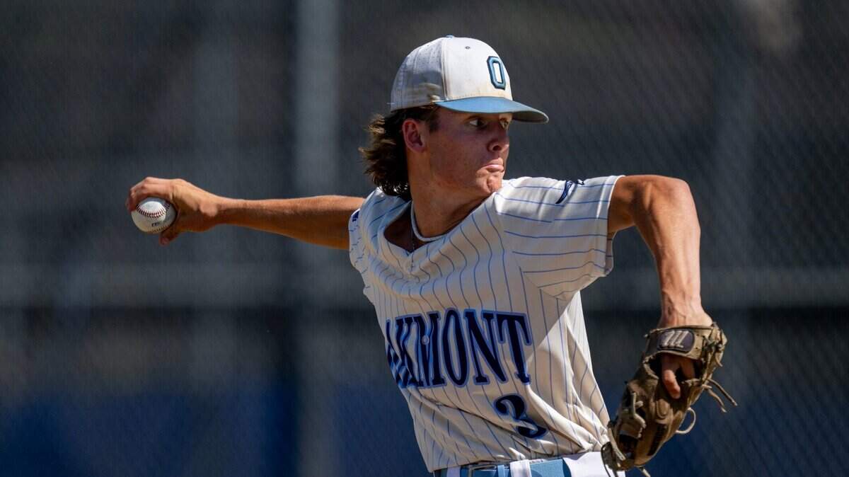 Oakmont starting pitcher Trevor Wilson throws a pitch in the first inning in the 5-3 victory over Christopher of Gilroy in a CIF NorCal Division lll baseball semifinal playoff game on Thursday in Roseville.