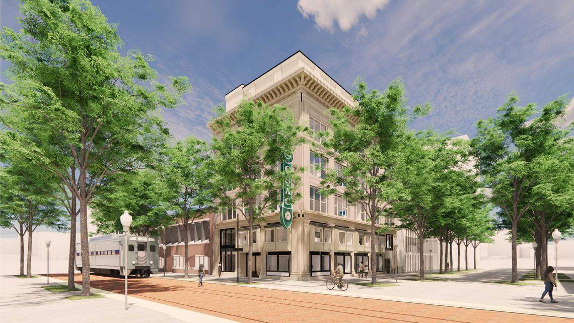 A rendering shows the planned renovation of 1100 K Street in downtown Sacramento, the 45-year headquarters of the California State Association of Counties.