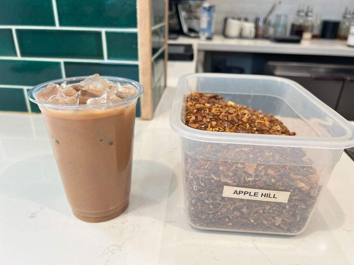 An Apple Hill Mocha latte from Milka Coffee Roasters at 1501 G St. The latte pairs notes of dark chocolate with light apple from apple spice-infused syrup.
