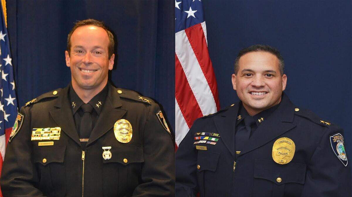 Commander Alex Turcotte, left, and Commander Jason Russo of Citrus Heights Police Department were promoted from the rank of lieutenant.
