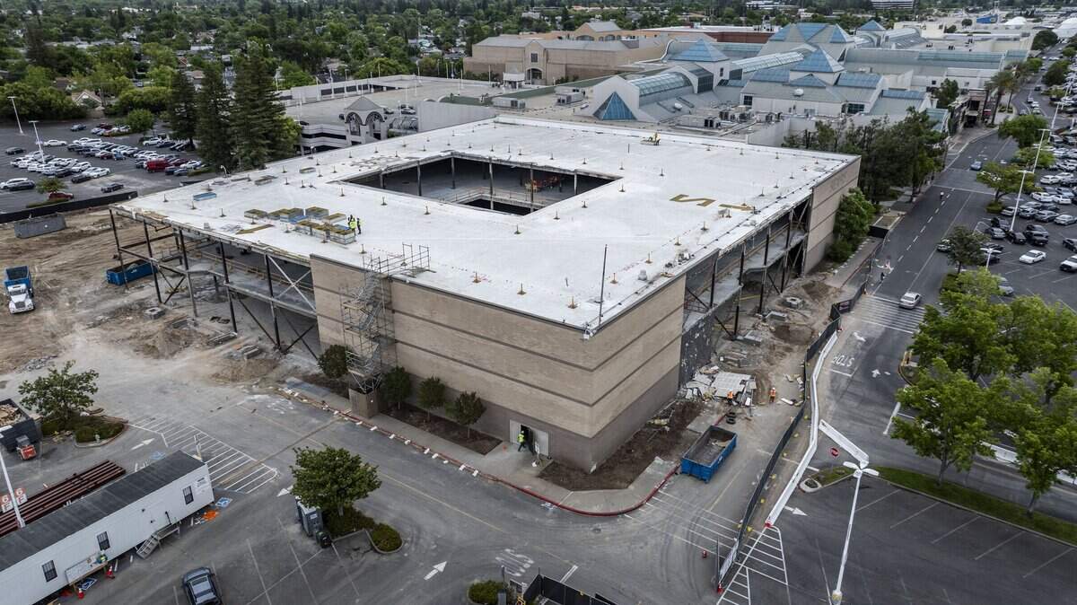 The building that housed the Sears store at Arden Fair mall is being redeveloped on Wednesday, April 15, 2026 to make way for Dicks House of Sports. The store is scheduled to open in spring 2027 according to a banner at the mall.