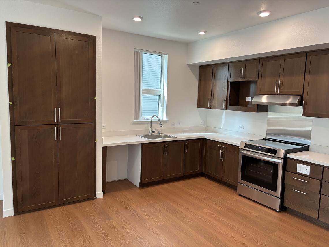 A kitchen in a unit at the San Juan Apartments on Wednesday.