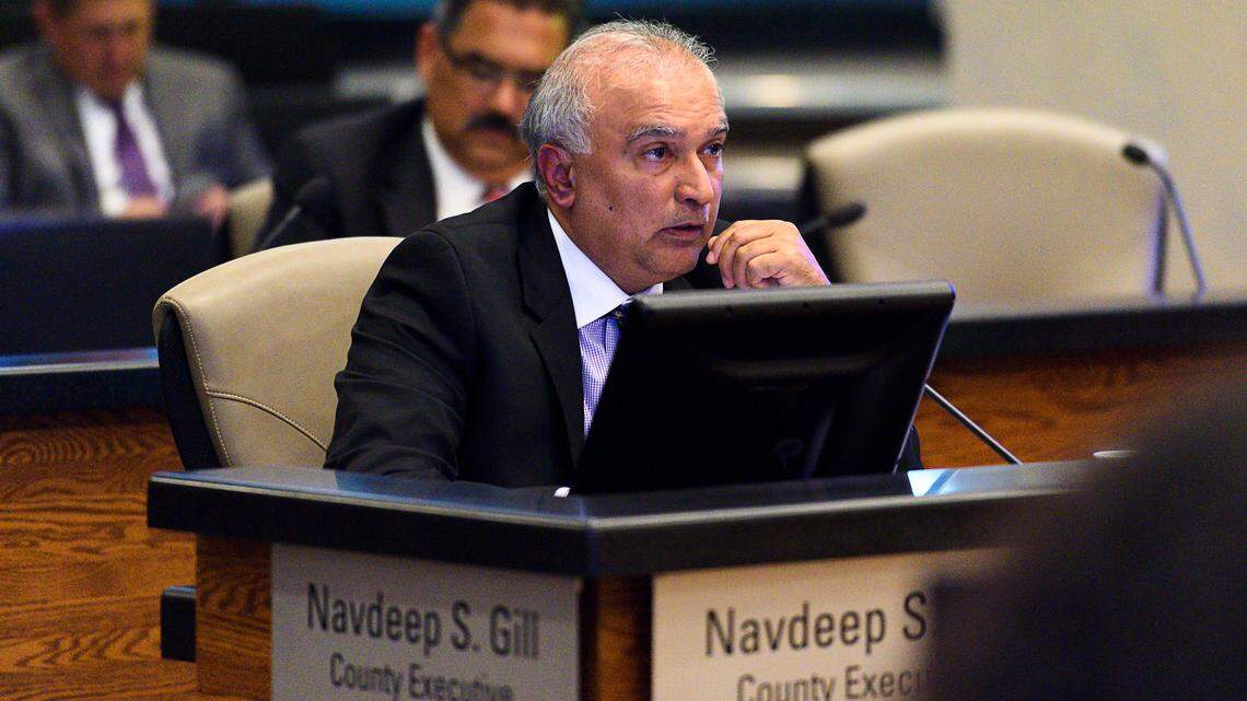 County Executive Navdeep S. Gill talks about contract language for the office of Inspector General during the County Board of Supervisors meeting on Tuesday, October 16, 2018 in Sacramento. Gill called a meeting of top county officials last week where few in attendance wore masks.