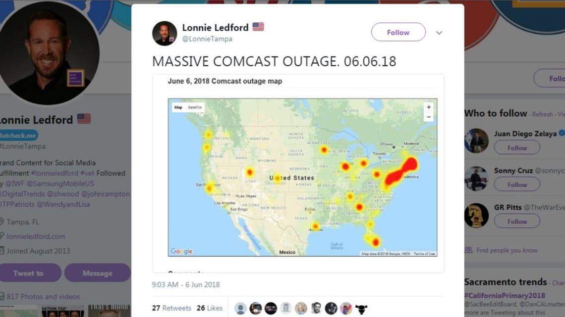 Phone lines to thousands of businesses across the U.S. that use Comcast’s Xfinity service are down, with most outages in the Pacific Northwest, California, Florida and the Northeast. The problems began at 8 a.m. Eastern.