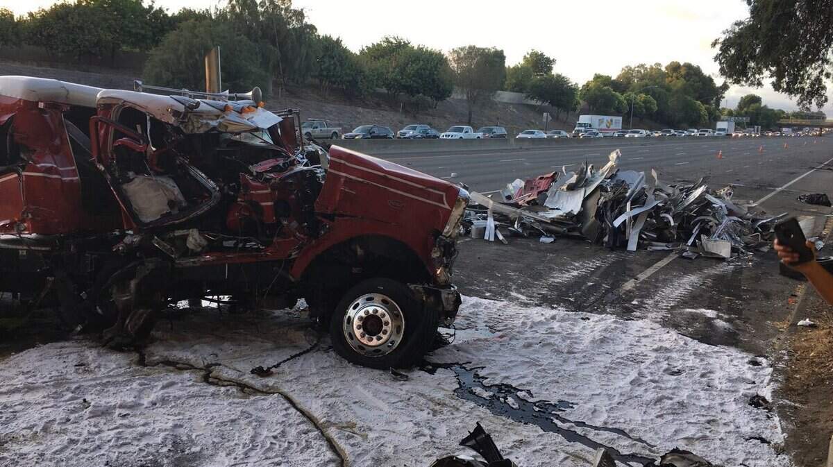 An overturned semitruck on Highway 99 Thursday morning closed all southbound lanes near Fruitridge Road.