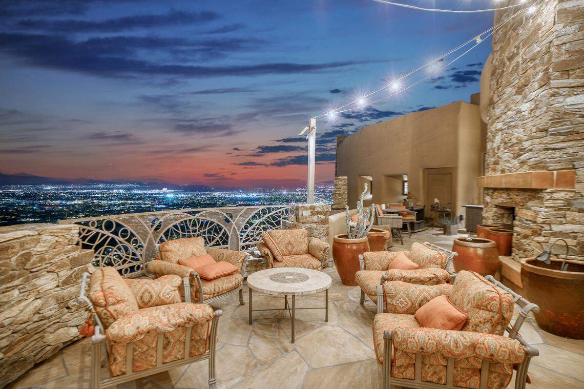 The four-bedroom residence overlooks the city.