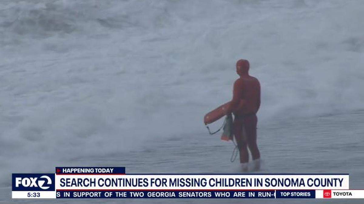 A 29-year-old father drowned at Blind Beach near Jenner, California, trying to save his two young children swept away by a wave. The kids are missing.