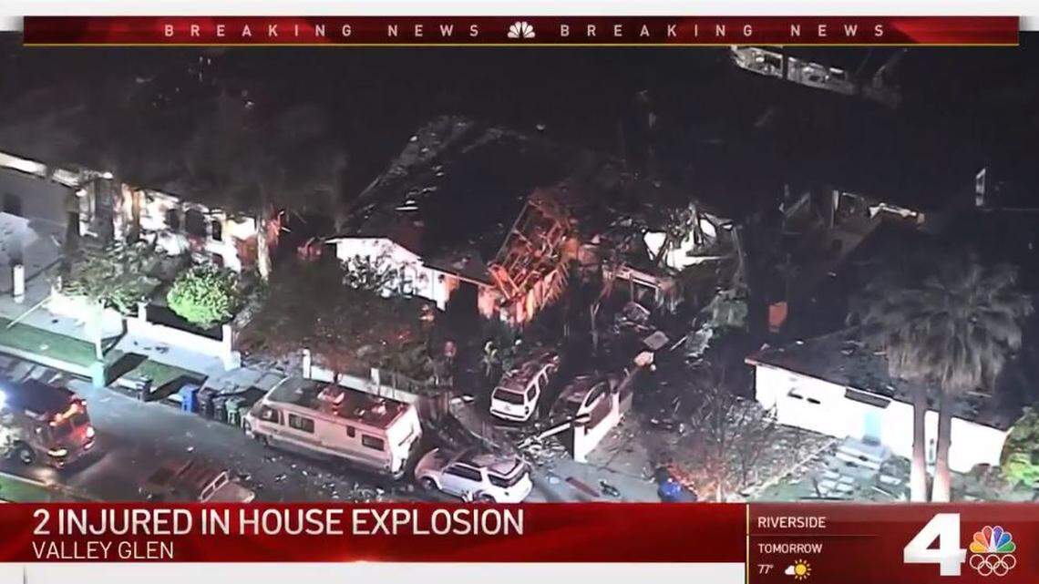 Three people were hurt when a home near North Hollywood, California, exploded, causing “pandemonium.” The cause remains under investigation.