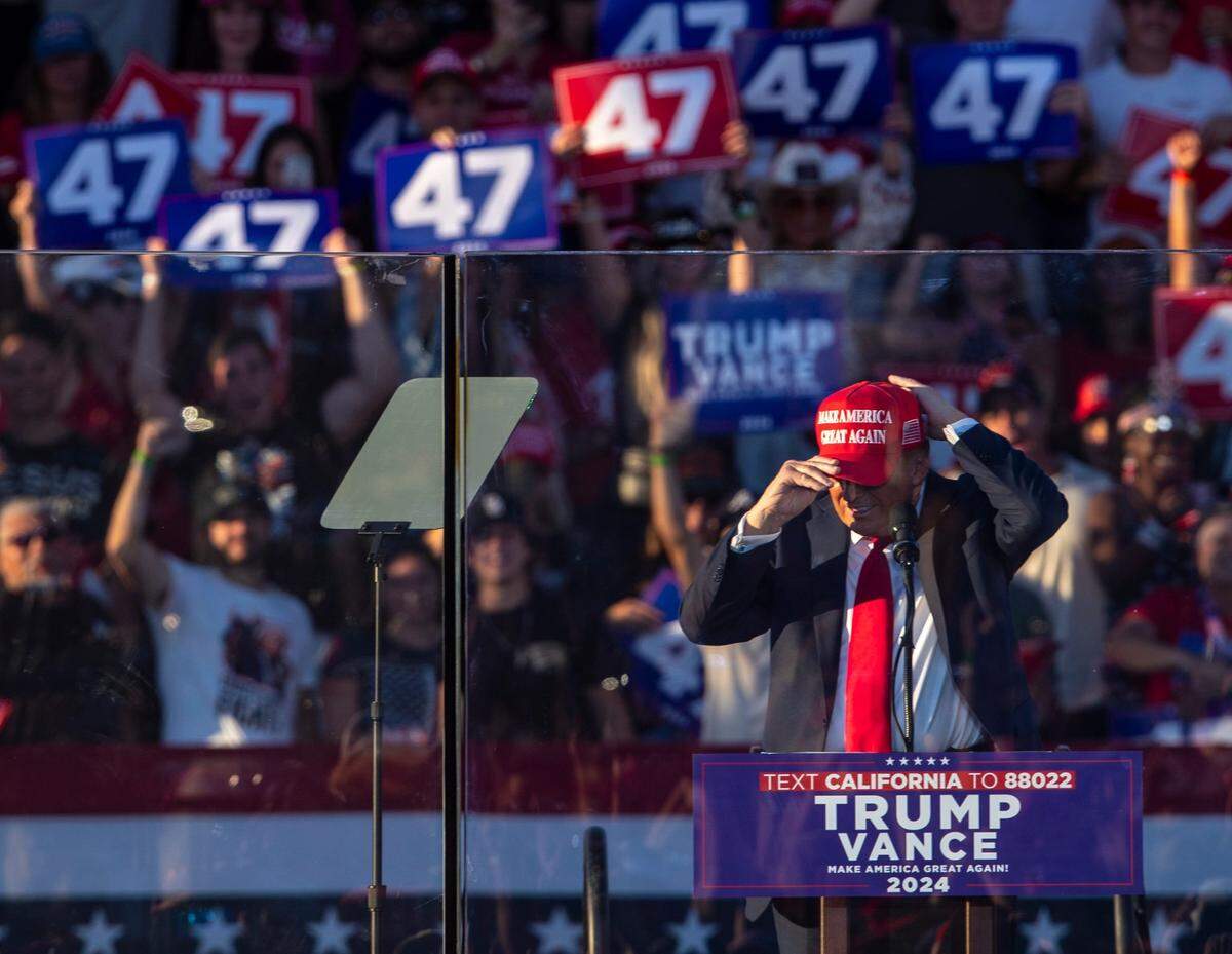 Former President Donald Trump during a campaign rally near Coachella on Saturday.