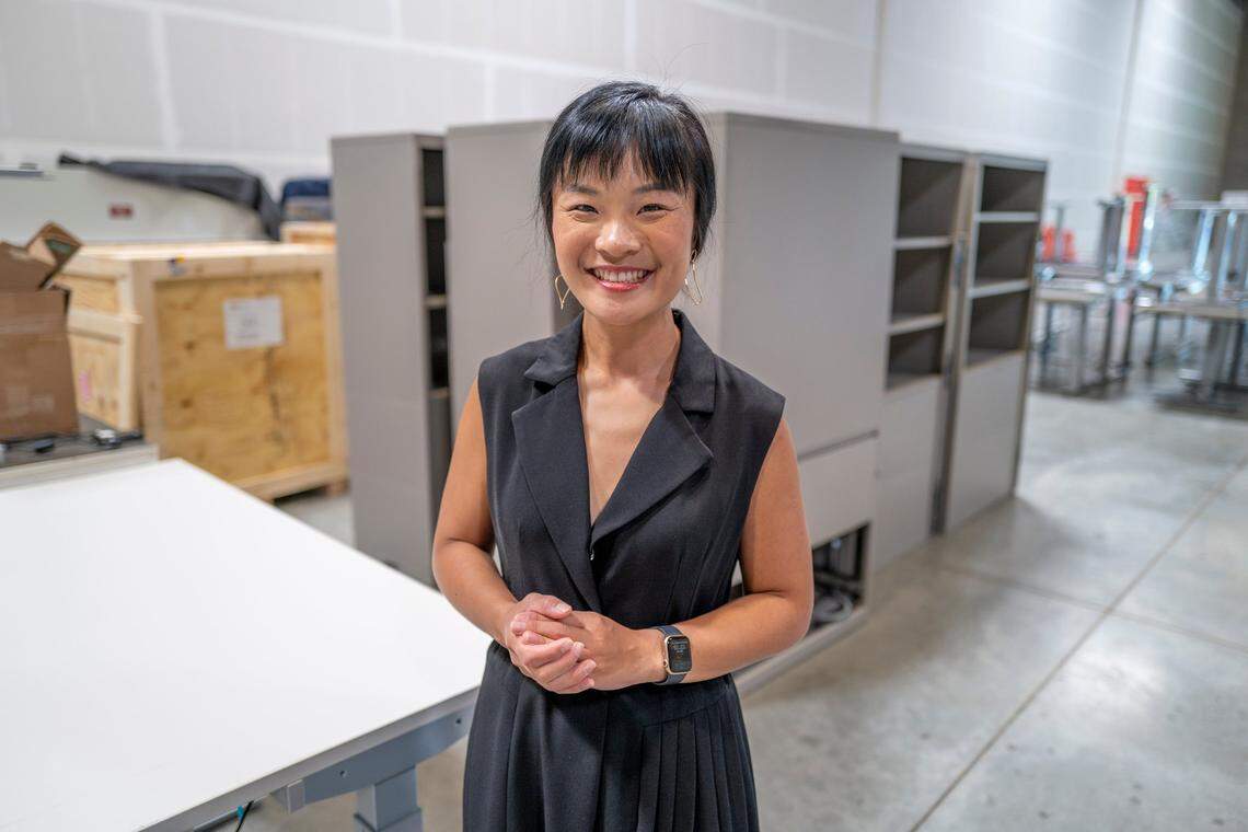 Fengru Lin, CEO and co-founder of Singapore biotechnology start-up TurtleTree, stands in July inside a plant that will open this fall in West Sacramento. The company is building a manufacturing and research and development facility in the Southport area to make cell-based milk and other sustainable products.