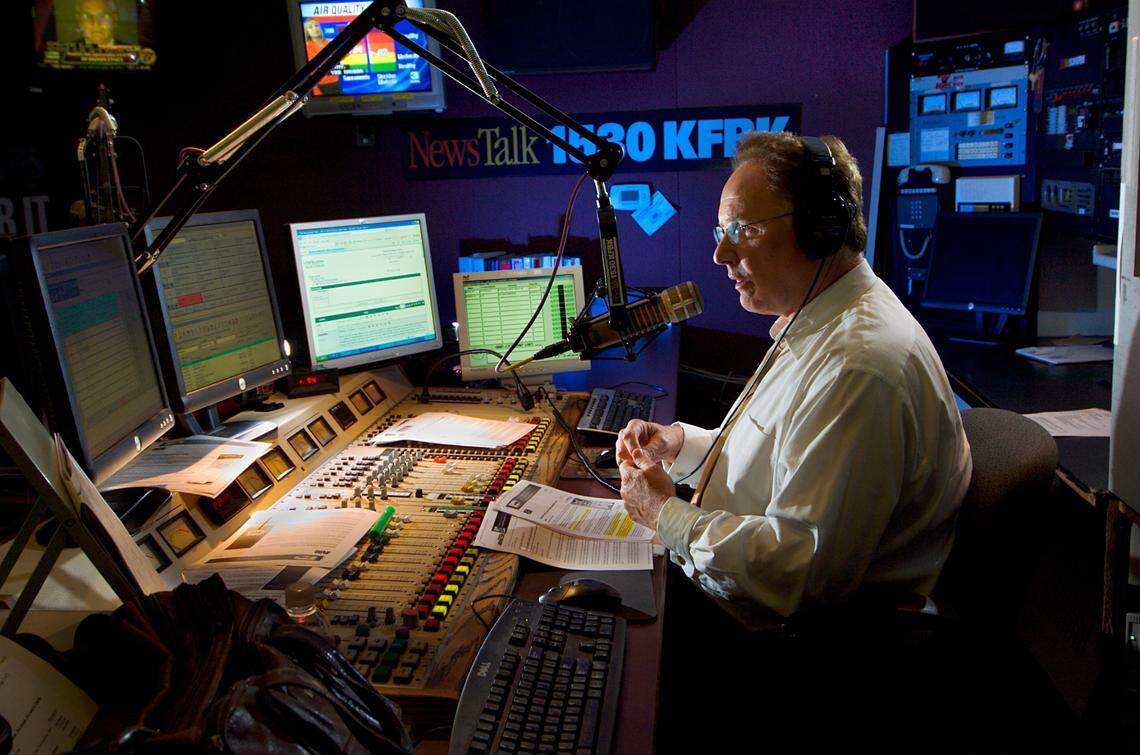Radio host Tom Sullivan broadcasts from the KFBK studio in Sacramento in 2007. Sullivan left KFBK for a nationally syndicated show on Fox Business Network.