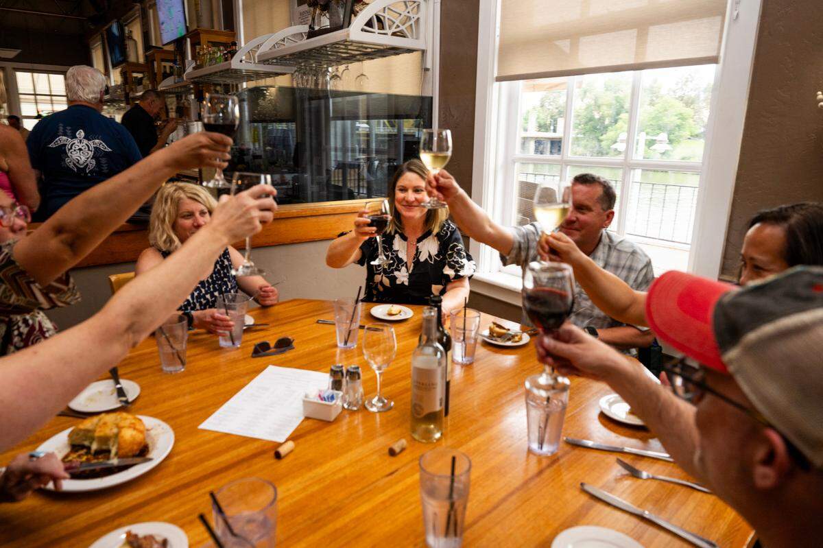 Ellen Wehr celebrates her 44th birthday with friends the Rio City Cafe in Old Sacramento on Friday.