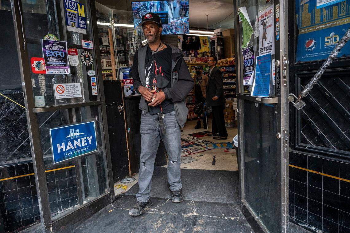 Derrick Tilley, 55, cashed his Community Payee Partnership check at a store on the corner of Ellis and Jones street in San Francisco on Oct. 12. He said he left his SRO unit a couple of weeks ago and was living on the streets. Community Payee Partnership is a nonprofit that helps severely mentally ill people, people addicted to drugs and homeless people manage their disability benefits.