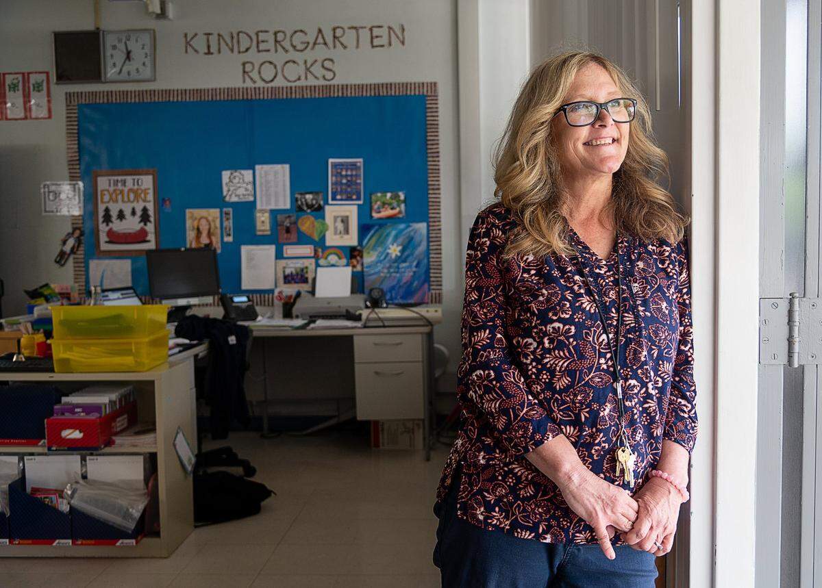 Teacher Kirstin Harding teaches the morning session of kindergarten class Monday at Peter J. Shields Elementary School in Rancho Cordova. The school will switch to full-day kindergarten next year.
