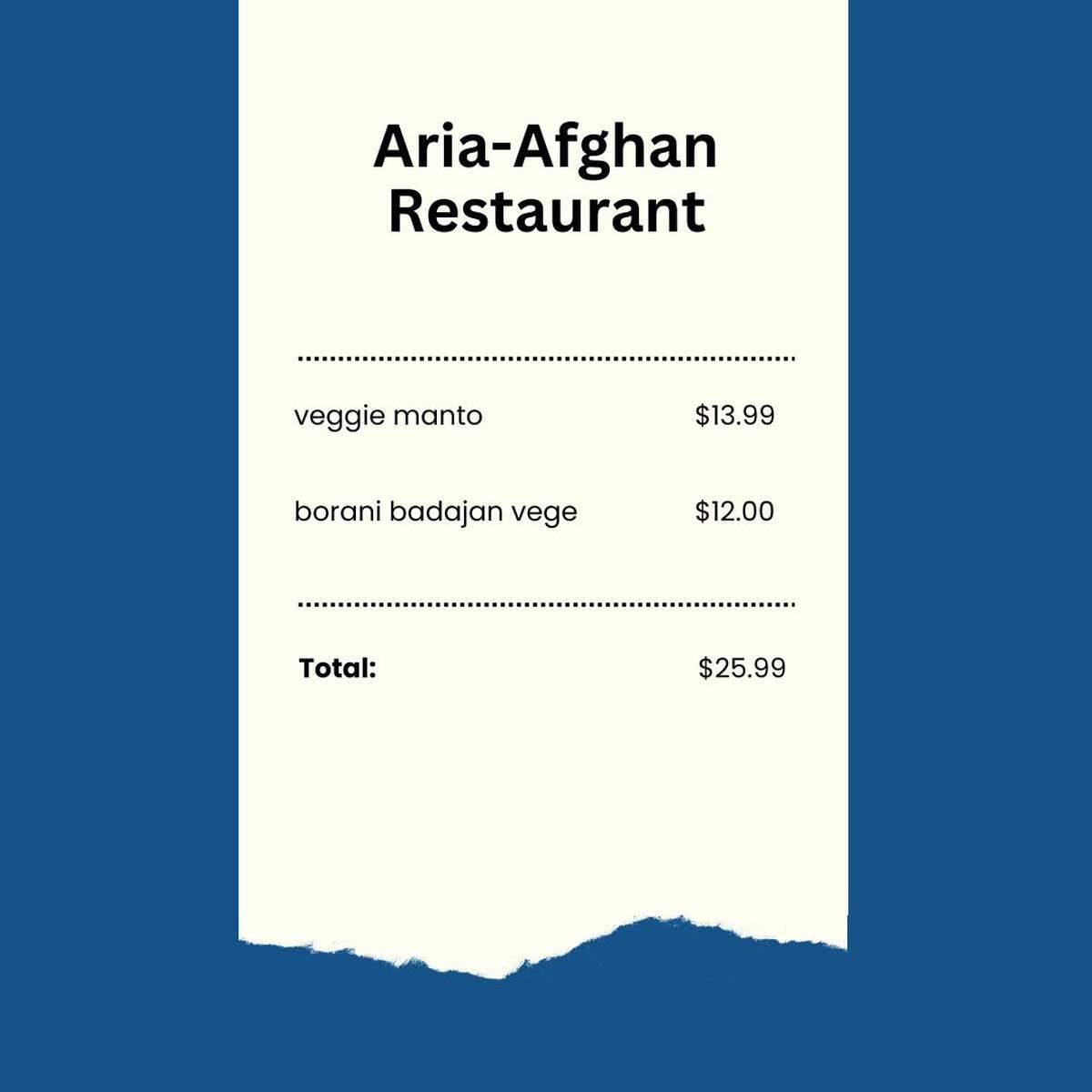 The Aria-Afghan Restaurant at 5601 Watt Ave. Suite 2 in North Highlands.