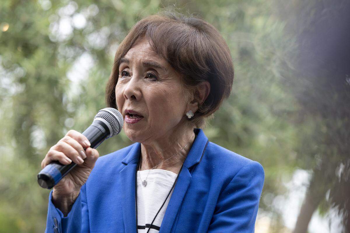 U.S. Rep. Doris Matsui speaks to her supporters at Sellands on Broadway in Sacramento on primary election night on Tuesday, June 2, 2026.
