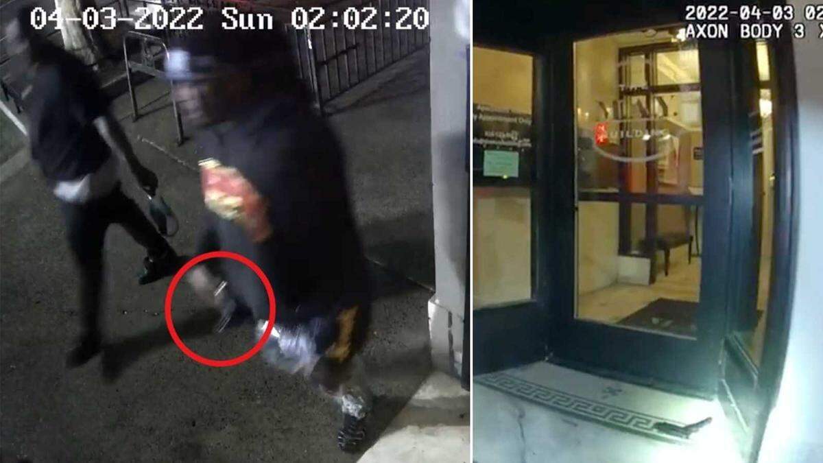 Surveillance and bodycam video obtained by the Sacramento Police Department shows Smiley Martin throwing his firearm into an alcove before it is located by an officer following a shooting April 3, 2022, in downtown Sacramento. Six people were killed and 12 others were wounded in the shootout. Prosecutors on Tuesday charged three men with the murders of three women killed in the gunfight.