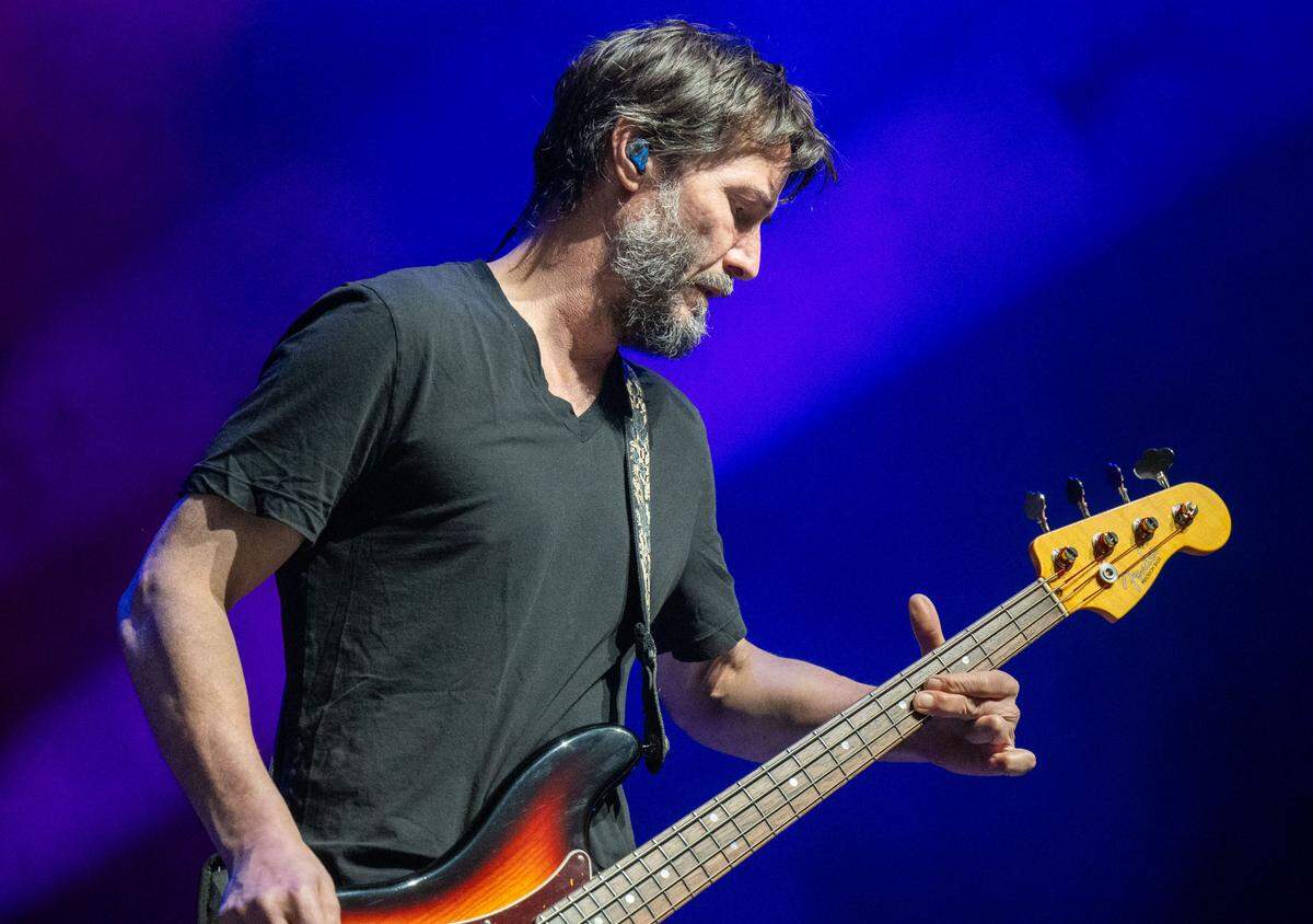 Bassist Keanu Reeves performs with Dogstar on Saturday, Sept. 14, 2024, at the Hard Rock Live Sacramento near Wheatland.