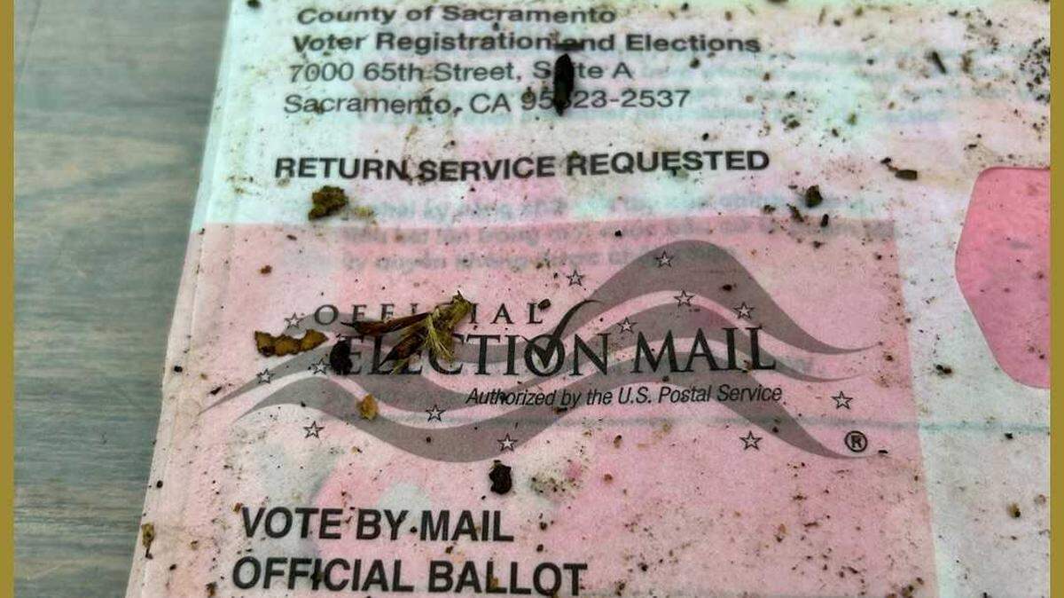 Sheriff's deputies on Wednesday Oct. 15, 2025, found about 100 election ballots in a large pile of mail at a homeless encampment near Elder Creek and Mayhew roads in rural Sacramento County.