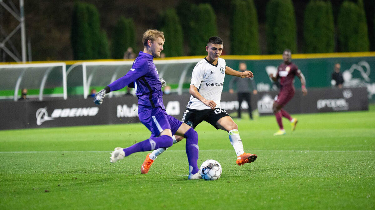Republic FC goalkeeper Brady Scott, left, made his second start of the season Wednesday night in a 1-0 loss against Tacoma Defiance.