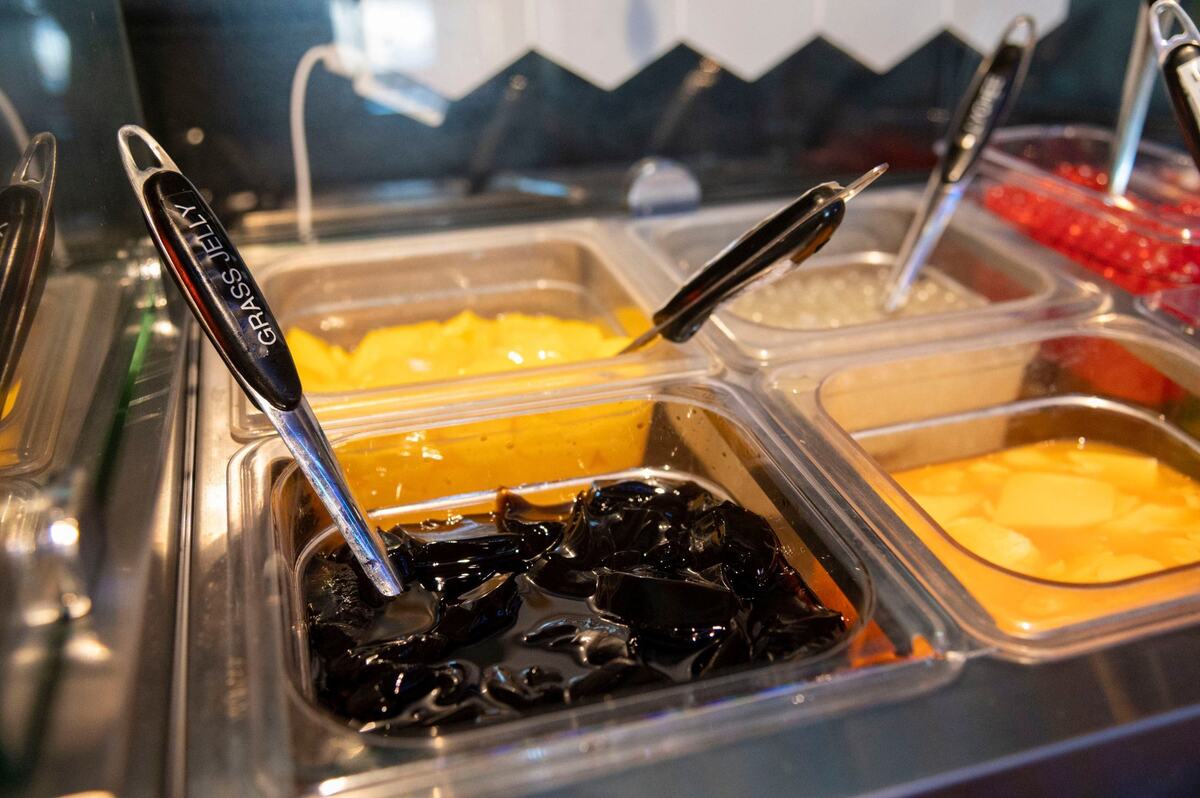 Grass jelly and other toppings are available at Honeybee Boba Cafe in East Sacramento on Wednesday.