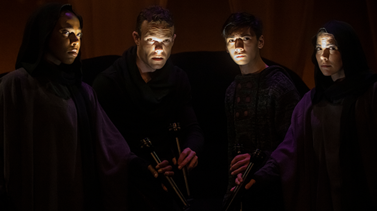 From left, Taylor Vaughan, Ian Hopps, Ian Capper and Devin Valdez play in Sacramento Theatre Company’s “Hamlet.”