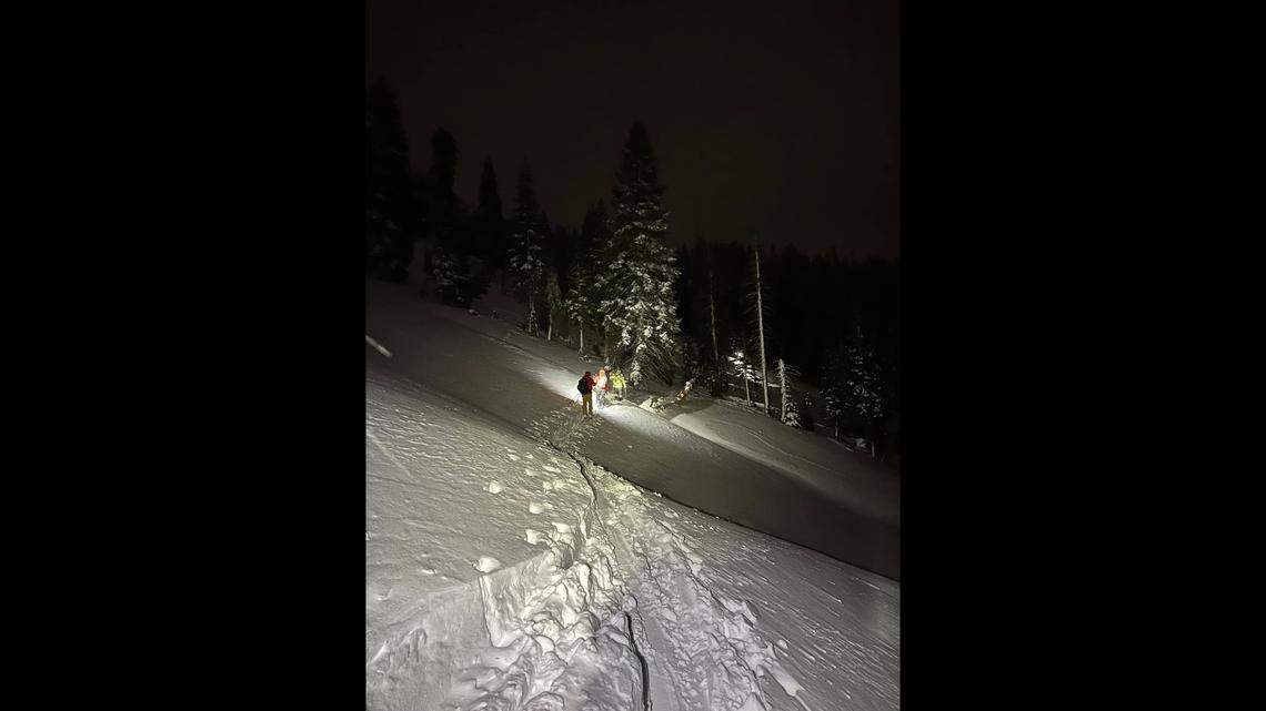 Searchers followed a lost skier’s tracks at night to find him near Lake Tahoe before a storm rolled in, California rescuers say.