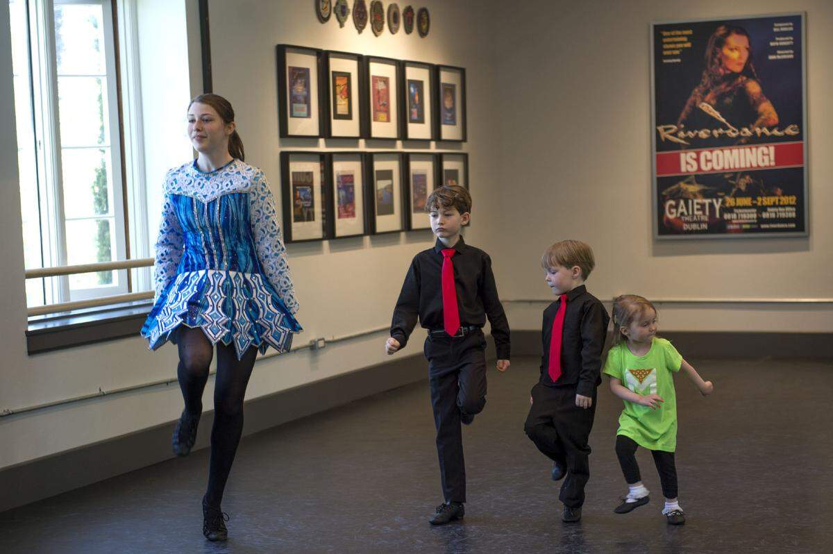 Juliana Grail, 13, of Sacramento, left, leads three children in a dance at the McKever School of Irish Dance at the 2016 dedication of CLARA, the E. Claire Raley Studios for the Performing Arts. All eight groups at the center are suffering in the coronavirus crisis, according to CLARA director Megan Wygant.