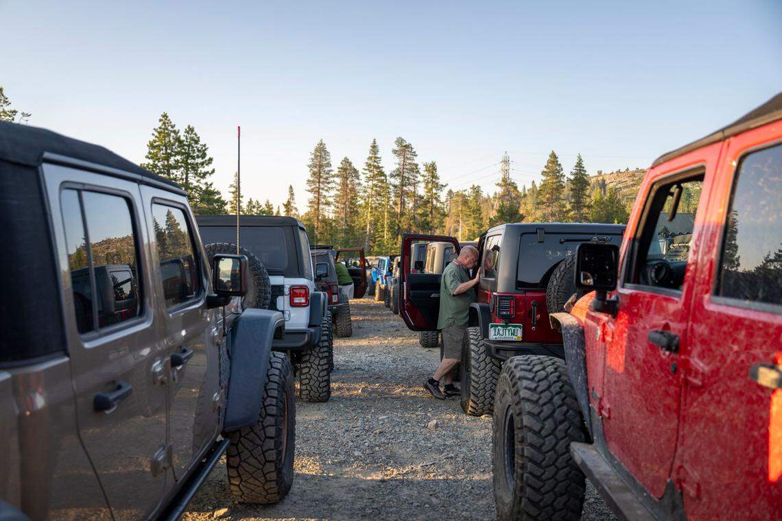 Jeep Rubicons and their drivers line up at Loon Lake in El Dorado County before embarking on the 22-mile off-road Rubicon Trail as a part of the Jeep Jamboree on June 11.