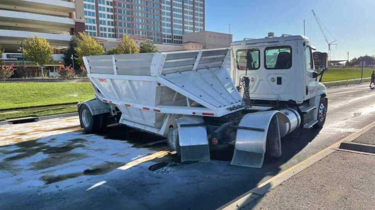 A DUI suspect broadsided a gravel truck leading to a spillage of more than 80 gallons of diesel fuel.
