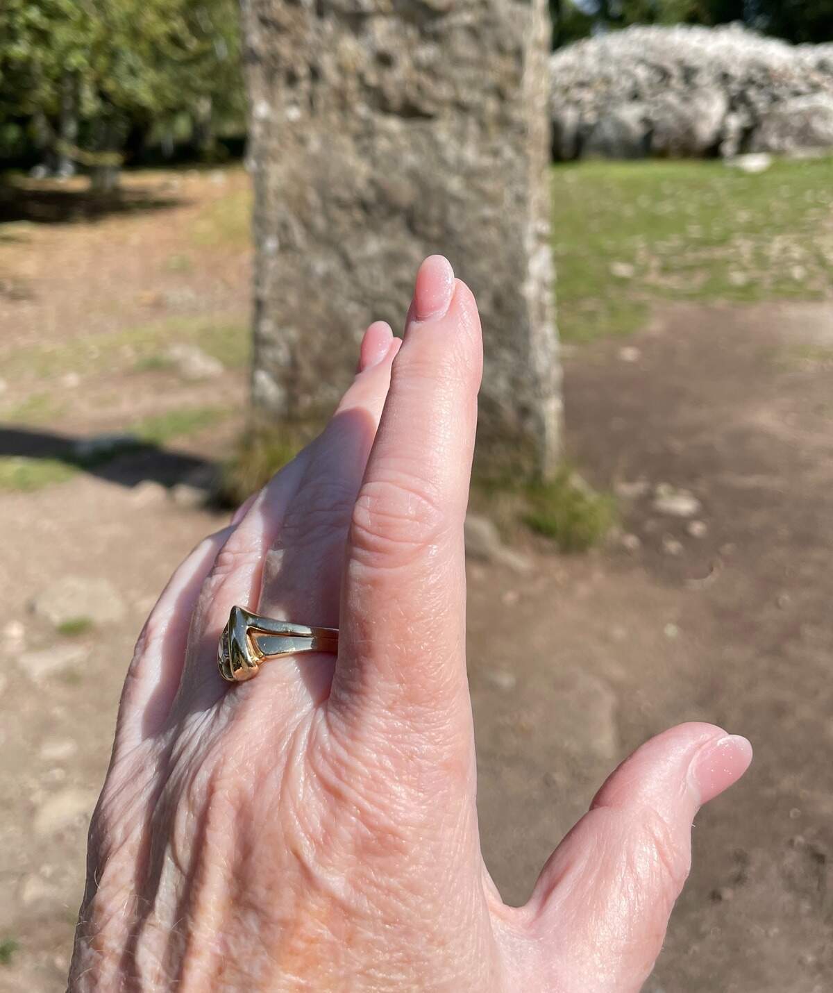 Lynn Mosher displays her wedding ring during a trip to Scotland in August 2025.